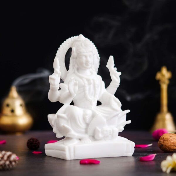 White Saraswati Idol - Maa Saraswati Statue, Genuine Saraswati Murti Small on Lotus with Veena - Handcrafted? - Image 2