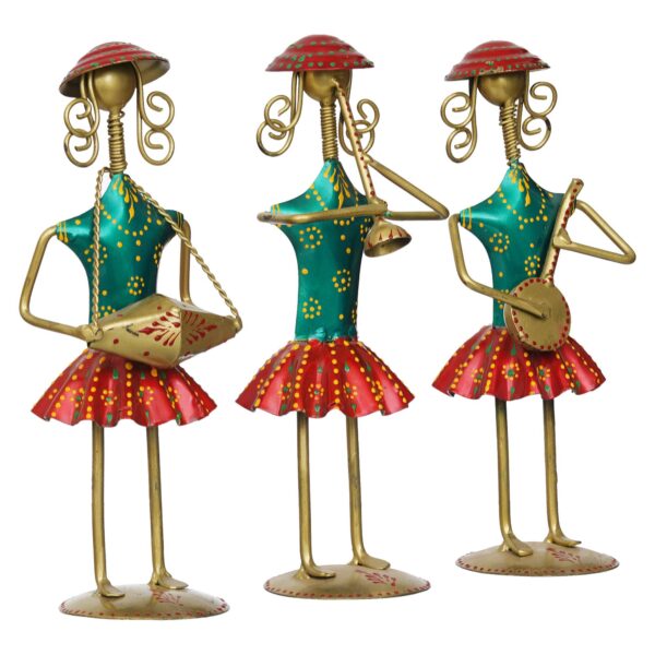 Set of 3 Antique Metal Decorative Tribal Musician Dolls Playing Musical Instrument Handicraft Item for Diwali Gifts | Home & office Decoration - Image 3