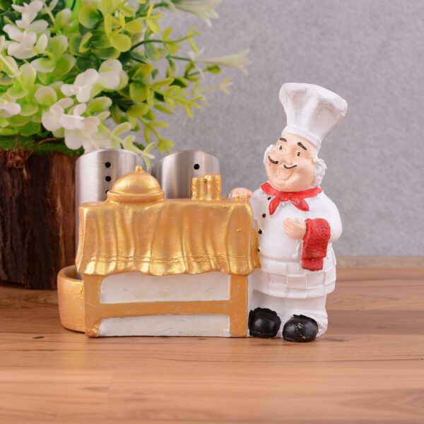 Resin Chef Figures Decorative Ornaments,Kitchen Decor,Cook Café Bar Statue, French Chef Figurines with Tray Message Board - Image 2