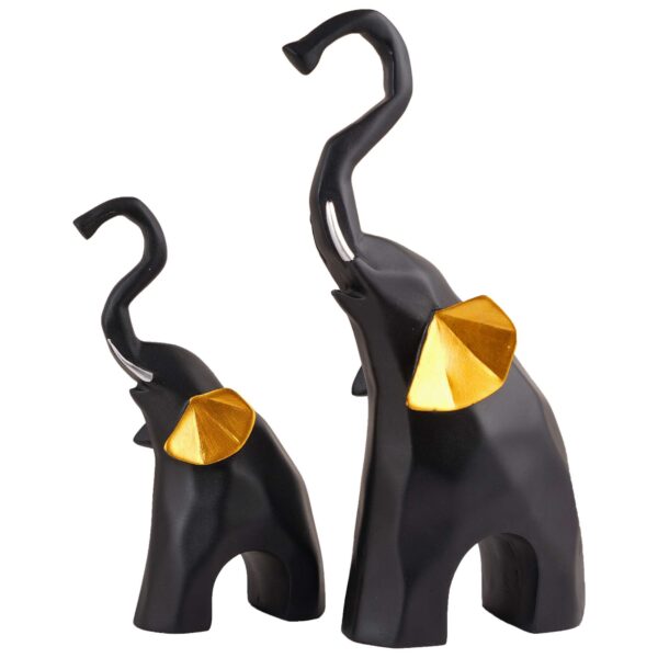 Polyresin Elephant Showpiece Statue and Artifacts for Home Decor, Living Room, Table Decoration for Gifting, Interiors and Diwali Decoration Black (Set Of 2) - Image 2