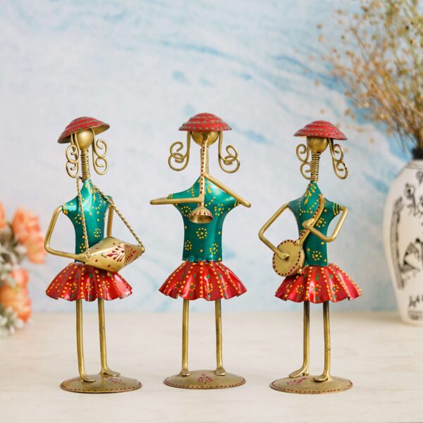 Set of 3 Antique Metal Decorative Tribal Musician Dolls Playing Musical Instrument Handicraft Item for Diwali Gifts | Home & office Decoration