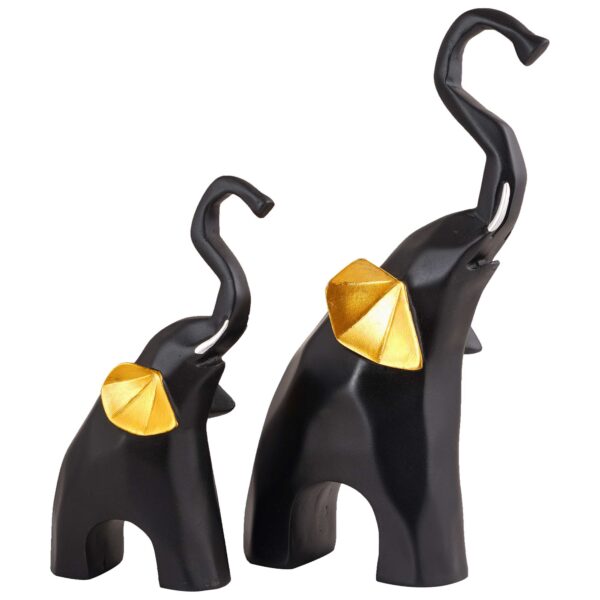 Polyresin Elephant Showpiece Statue and Artifacts for Home Decor, Living Room, Table Decoration for Gifting, Interiors and Diwali Decoration Black (Set Of 2) - Image 3