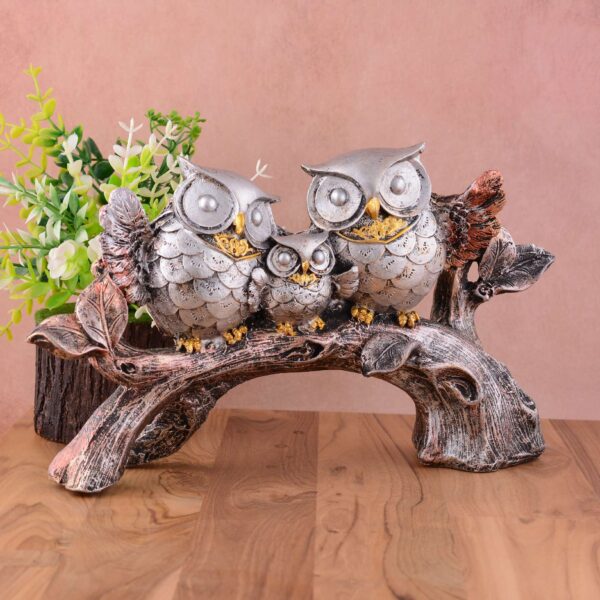 Owl Family Sitting on Tree Decorative Bird Showpieces Statue for Home Decor Living Room Bedroom Wall Shelf Table Top Garden Decoration Items -1